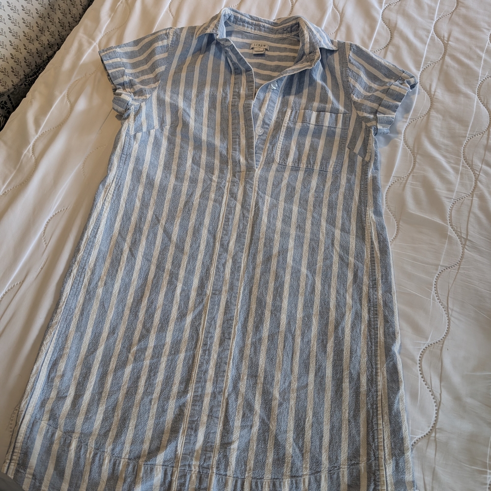 Blue and White Striped Shirt Dress